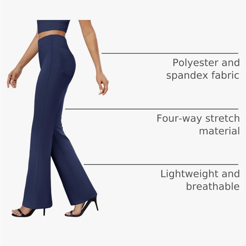 Elegant Navy Blue Boot Cut Pants - Picture 3 of 4
